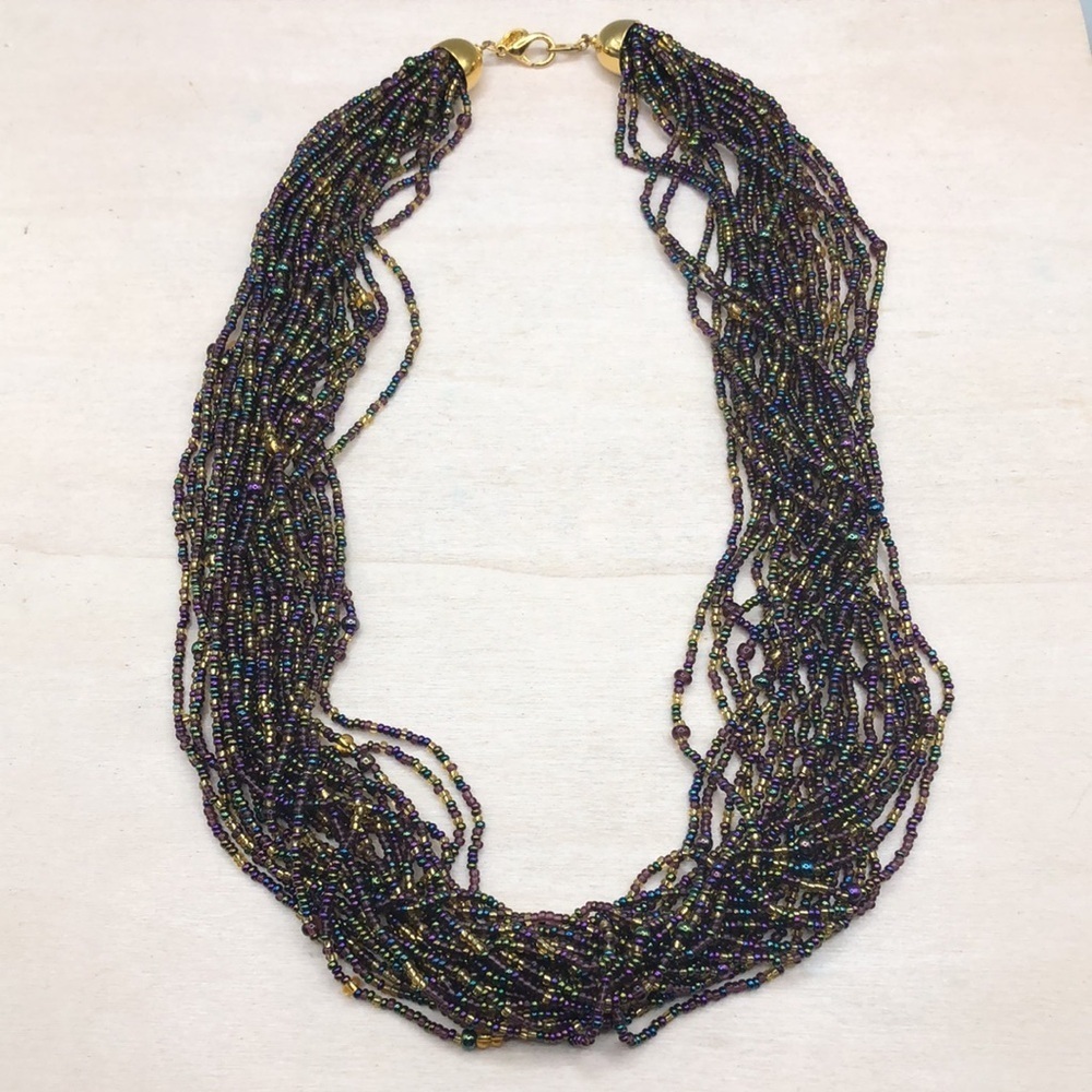 Vintage Joan Rivers Peacock Seed beaded Multi Layer Statement Style Necklace